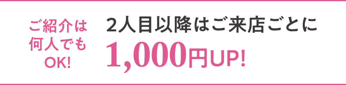 ご紹介は何人でもOK！2人目以降はご来店ごとに1,000年UP！