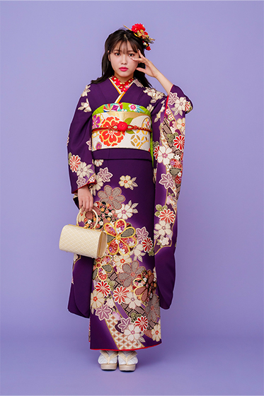 【正絹 京友禅】大人の品格を感じる高貴な印象の紫で、しゃれっ気たっぷりのモダンスタイル