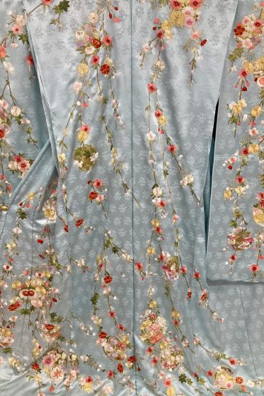 尾峨佐染繍　正絹　刺繍　青　古典