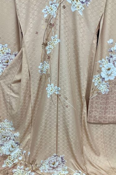 P2326　正絹　ピンクベージュ　花柄