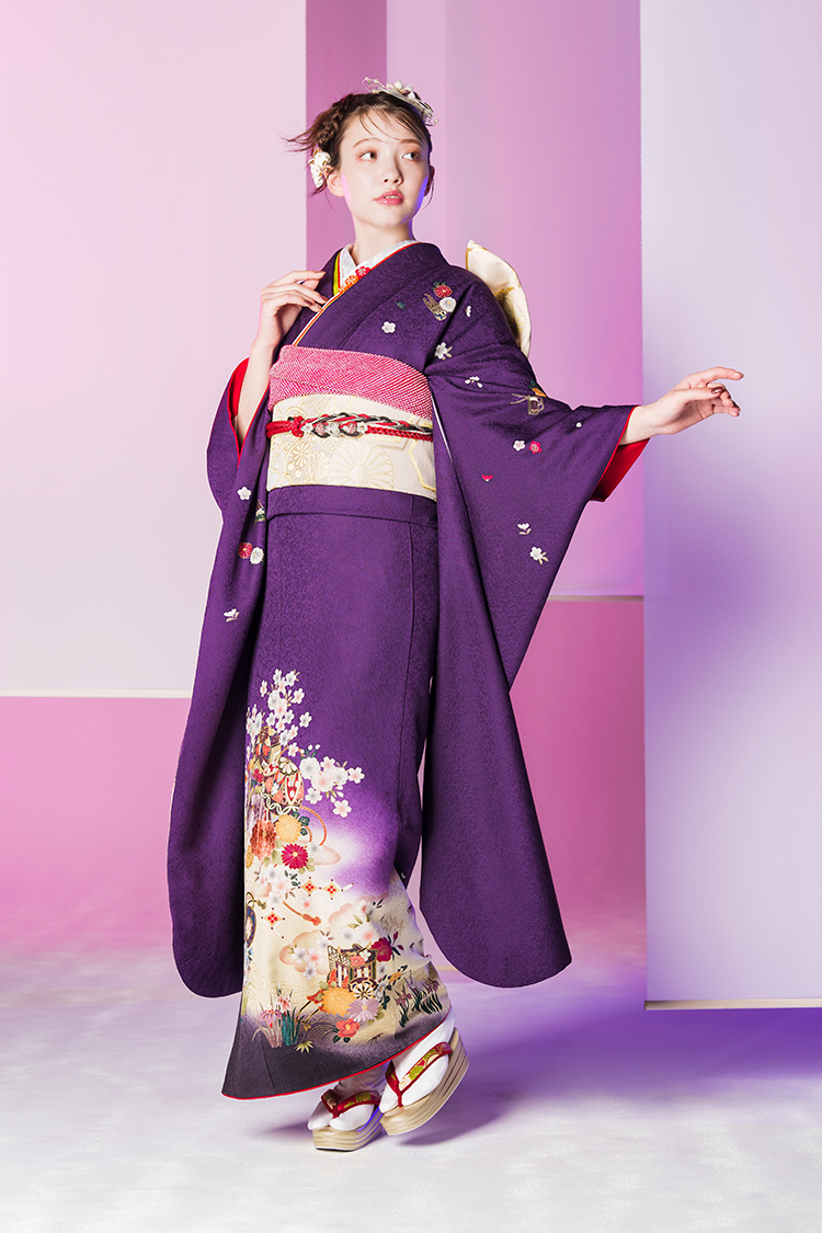 No.1029 【新品/京友禅】気品のある紫色でちょっと背伸びして、桜