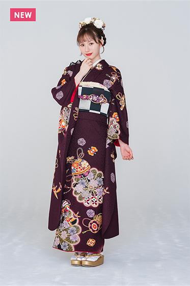 【新品/京友禅】物事の「良く成る」たとえとした楽器文様を配し、大人な配色でまとめたモダンな振袖