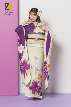 No.1014 【新品/京友禅】紫×白の大人モードで、百合の花柄を華やかで