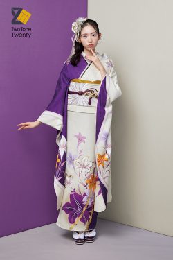 No.1014 【新品/京友禅】紫×白の大人モードで、百合の花柄を No.1014 【新品/京友禅】紫×白の大人モードで、百合の花柄を