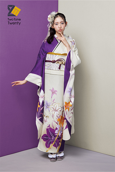 【新品/京友禅】紫×白の大人モードで、百合の花柄を華やかでリッチに