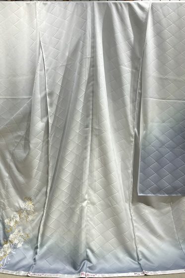 正絹　白グレー　モダン