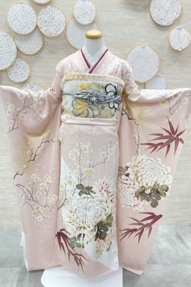 正絹　ピンク　古典柄
