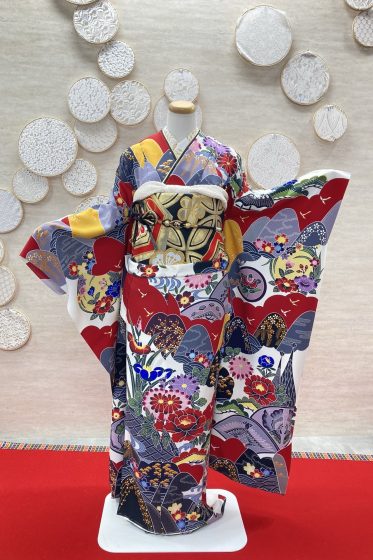 正絹　紅型　赤
