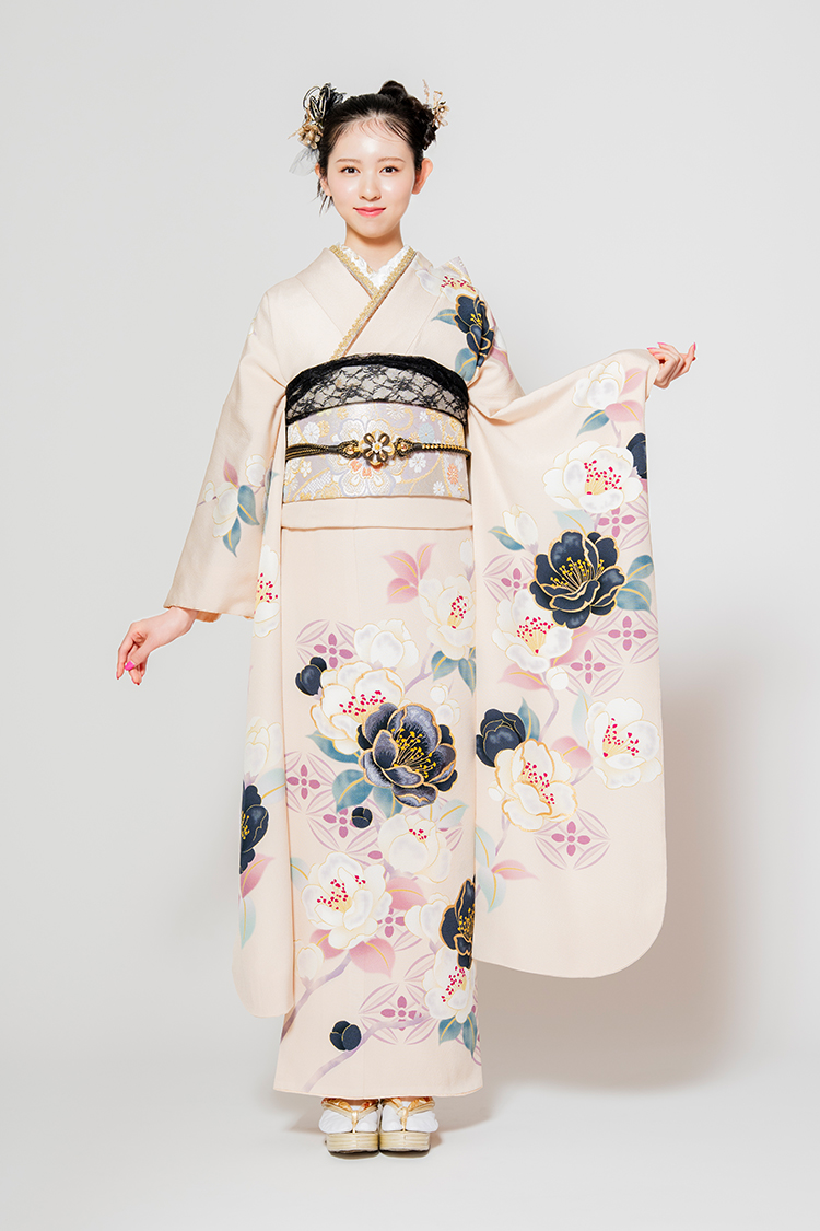 【振袖】希少色！雲取に御所風景 正絹　金彩 京友禅 金駒刺繍　極美品 最高級古典柄振袖 関芳/最高級金駒金彩刺繍友禅 白/金/ゴールド