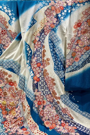 正絹　白緑　桃山絞り　古典