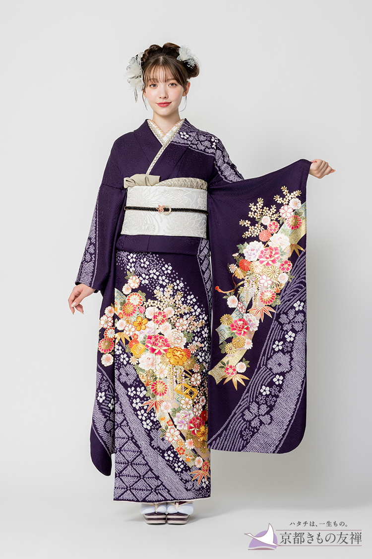 【新品振袖/手絞り金彩 】【紫】繊細な手絞りと上品な金彩で、誰よりも華やかな晴れ姿に / 2枚目